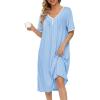 image:imageEkouaer Cotton Nightgowns for Women Short Sleeve Night Gown V Neck Button Sleep Shirt Soft House DressLight Blue