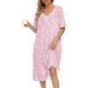 image:imageEkouaer Cotton Nightgowns for Women Short Sleeve Night Gown V Neck Button Sleep Shirt Soft House DressPink Floral