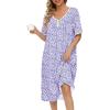 image:imageEkouaer Cotton Nightgowns for Women Short Sleeve Night Gown V Neck Button Sleep Shirt Soft House DressPurple Floral