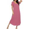 image:imageEkouaer Long Nightgowns for Women Bamboo Viscose Sleepshirt Short Sleeve Night Gown V Neck House DressCherry Red
