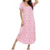 image:imageEkouaer Long Nightgowns for Women Bamboo Viscose Sleepshirt Short Sleeve Night Gown V Neck House DressFloral Pink