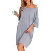 image:imageEkouaer Nightgowns for Women Bamboo Viscose Night Gowns Plus Size Sleep Shirts Short Sleeve Night Shirts Soft SleepwearLight Grey