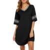image:imageEkouaer Nightgowns for Women Bamboo Viscose Nightgown Short Sleeve Sleep Shirts V Neck Nightshirt Soft SleepwearBlack