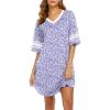 image:imageEkouaer Nightgowns for Women Bamboo Viscose Nightgown Short Sleeve Sleep Shirts V Neck Nightshirt Soft SleepwearFloral Purple