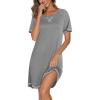image:imageEkouaer Nightgowns for Women Short Sleeve Sleep Shirts Crewneck Night Shirts Soft Sleepwear Caual T Shirt Sleep DressMedium Grey