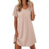 image:imageEkouaer Womens Nightgowns Short Sleeve Sleepshirt V Neck Top Shirt Dress Soft Nightshirts Loose Loungewear S3XLLight Khaki