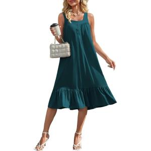 image:imageEkouaer Cotton Nightgowns for Women Long Sleeveless Nightgown Victorian Sleep Dress with Pockets Night Shirt Lounge DressBlue Green