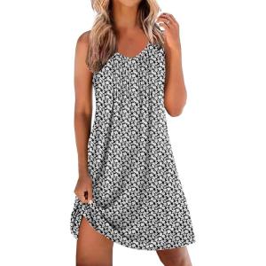 image:imageEkouaer Cotton Nightgowns for Women Sleeveless Night Gown Tank Sleep Shirts Pleated Night Shirts V Neck ChemiseFloral White