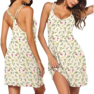 image:imageEkouaer Cotton Nightgowns for Women Sleeveless Racerback Night Gown Spaghetti Strap Sleep Dress Chemise SleepwearYellow Floral