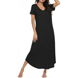image:imageEkouaer Long Nightgowns for Women Bamboo Viscose Sleepshirt Short Sleeve Night Gown V Neck House DressBlack