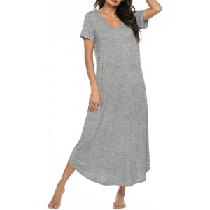 image:imageEkouaer Long Nightgowns for Women Bamboo Viscose Sleepshirt Short Sleeve Night Gown V Neck House DressLight Grey