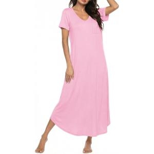 image:imageEkouaer Long Nightgowns for Women Bamboo Viscose Sleepshirt Short Sleeve Night Gown V Neck House DressMisty Rose