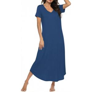 image:imageEkouaer Long Nightgowns for Women Bamboo Viscose Sleepshirt Short Sleeve Night Gown V Neck House DressPeacock Blue