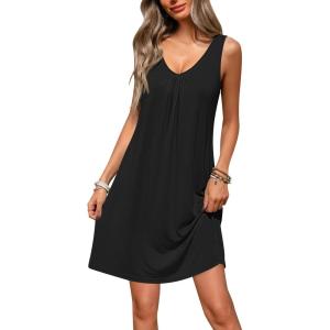 image:imageEkouaer Nightgowns for Women Bamboo Viscose Night Gown Sleeveless Sleep Shirts Tank Sleep Dress Vneck SleepwearBlack