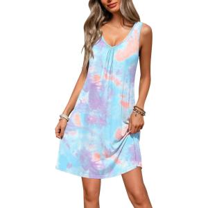 image:imageEkouaer Nightgowns for Women Bamboo Viscose Night Gown Sleeveless Sleep Shirts Tank Sleep Dress Vneck SleepwearBlue Tie Dye