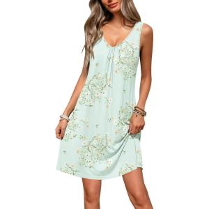 image:imageEkouaer Nightgowns for Women Bamboo Viscose Night Gown Sleeveless Sleep Shirts Tank Sleep Dress Vneck SleepwearLight Green Floral