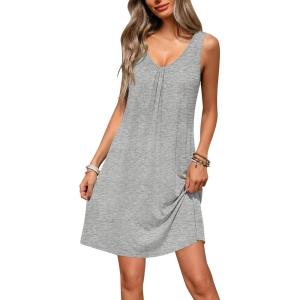 image:imageEkouaer Nightgowns for Women Bamboo Viscose Night Gown Sleeveless Sleep Shirts Tank Sleep Dress Vneck SleepwearLight Grey