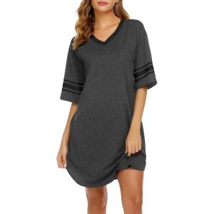 image:imageEkouaer Nightgowns for Women Bamboo Viscose Nightgown Short Sleeve Sleep Shirts V Neck Nightshirt Soft SleepwearDark Grey