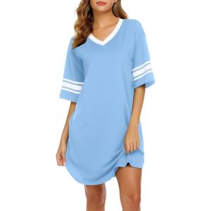 image:imageEkouaer Nightgowns for Women Bamboo Viscose Nightgown Short Sleeve Sleep Shirts V Neck Nightshirt Soft SleepwearLight Blue