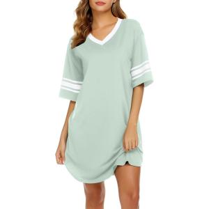image:imageEkouaer Nightgowns for Women Bamboo Viscose Nightgown Short Sleeve Sleep Shirts V Neck Nightshirt Soft SleepwearLight Green