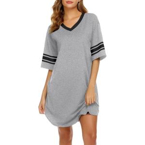 image:imageEkouaer Nightgowns for Women Bamboo Viscose Nightgown Short Sleeve Sleep Shirts V Neck Nightshirt Soft SleepwearLight Grey