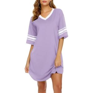 image:imageEkouaer Nightgowns for Women Bamboo Viscose Nightgown Short Sleeve Sleep Shirts V Neck Nightshirt Soft SleepwearLight Purple