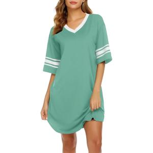 image:imageEkouaer Nightgowns for Women Bamboo Viscose Nightgown Short Sleeve Sleep Shirts V Neck Nightshirt Soft SleepwearMid Green