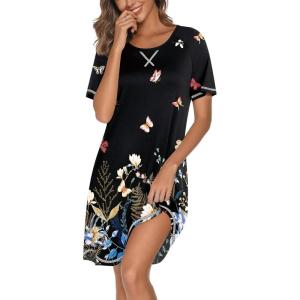 image:imageEkouaer Nightgowns for Women Short Sleeve Sleep Shirts Crewneck Night Shirts Soft Sleepwear Caual T Shirt Sleep DressButterfly