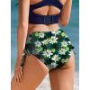 image:imageEkouaer Bikini Bottoms for Women Mid Waist Swim Bottom Full Coverage Swim Bathing Suit Bottom Adjustable Side Tie Swim ShortsWhite Flowers Green Leaves