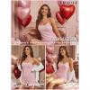 image:imageEkouaer Pajama Sets for Women Lingerie Sleepwear Soft Pjs 2 Piece Cami Shorts Set U Neck Adjustable Strap NightwearLight Pink
