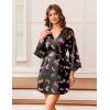 image:imageEkouaer Silk Robe for Women Short Satin Robe 34 Sleeves Lace Trim Kimono Bathrobe Sexy Bride Bridsmaid Sleepwear with PocketBlack Boots