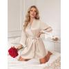 image:imageEkouaer Silk Robe for Women Short Satin Robe 34 Sleeves Lace Trim Kimono Bathrobe Sexy Bride Bridsmaid Sleepwear with PocketChampagne