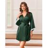 image:imageEkouaer Silk Robe for Women Short Satin Robe 34 Sleeves Lace Trim Kimono Bathrobe Sexy Bride Bridsmaid Sleepwear with PocketDark Green