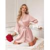 image:imageEkouaer Silk Robe for Women Short Satin Robe 34 Sleeves Lace Trim Kimono Bathrobe Sexy Bride Bridsmaid Sleepwear with PocketDusty Pink