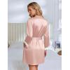image:imageEkouaer Silk Robe for Women Short Satin Robe 34 Sleeves Lace Trim Kimono Bathrobe Sexy Bride Bridsmaid Sleepwear with PocketDusty Pink