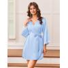 image:imageEkouaer Silk Robe for Women Short Satin Robe 34 Sleeves Lace Trim Kimono Bathrobe Sexy Bride Bridsmaid Sleepwear with PocketLight Blue