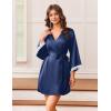 image:imageEkouaer Silk Robe for Women Short Satin Robe 34 Sleeves Lace Trim Kimono Bathrobe Sexy Bride Bridsmaid Sleepwear with PocketNavy Blue