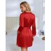image:imageEkouaer Silk Robe for Women Short Satin Robe 34 Sleeves Lace Trim Kimono Bathrobe Sexy Bride Bridsmaid Sleepwear with PocketRed
