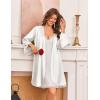 image:imageEkouaer Silk Robe for Women Short Satin Robe 34 Sleeves Lace Trim Kimono Bathrobe Sexy Bride Bridsmaid Sleepwear with PocketWhite