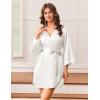 image:imageEkouaer Silk Robe for Women Short Satin Robe 34 Sleeves Lace Trim Kimono Bathrobe Sexy Bride Bridsmaid Sleepwear with PocketWhite