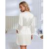 image:imageEkouaer Silk Robe for Women Short Satin Robe 34 Sleeves Lace Trim Kimono Bathrobe Sexy Bride Bridsmaid Sleepwear with PocketWhite