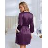 image:imageEkouaer Silk Robe for Women Short Satin Robe 34 Sleeves Lace Trim Kimono Bathrobe Sexy Bride Bridsmaid Sleepwear with PocketWineberry