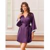 image:imageEkouaer Silk Robe for Women Short Satin Robe 34 Sleeves Lace Trim Kimono Bathrobe Sexy Bride Bridsmaid Sleepwear with PocketWineberry
