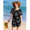 image:imageEkouaer Swimsuit Coverup for Women 2026 Short Sleeve Bathing Suit Cover Ups Beach Summer TShirt Dresses with PocketsBlack Floral