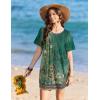 image:imageEkouaer Swimsuit Coverup for Women 2026 Short Sleeve Bathing Suit Cover Ups Beach Summer TShirt Dresses with PocketsGreen Floral