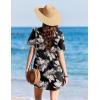 image:imageEkouaer Swimsuit Coverup for Women 2026 Short Sleeve Bathing Suit Cover Ups Beach Summer TShirt Dresses with PocketsKhaki Black Leaf