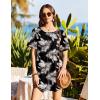 image:imageEkouaer Swimsuit Coverup for Women 2026 Short Sleeve Bathing Suit Cover Ups Beach Summer TShirt Dresses with PocketsKhaki Black Leaf