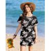 image:imageEkouaer Swimsuit Coverup for Women 2026 Short Sleeve Bathing Suit Cover Ups Beach Summer TShirt Dresses with PocketsKhaki Black Leaf