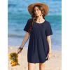 image:imageEkouaer Swimsuit Coverup for Women 2026 Short Sleeve Bathing Suit Cover Ups Beach Summer TShirt Dresses with PocketsNavy Blue