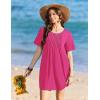 image:imageEkouaer Swimsuit Coverup for Women 2026 Short Sleeve Bathing Suit Cover Ups Beach Summer TShirt Dresses with PocketsRose Red